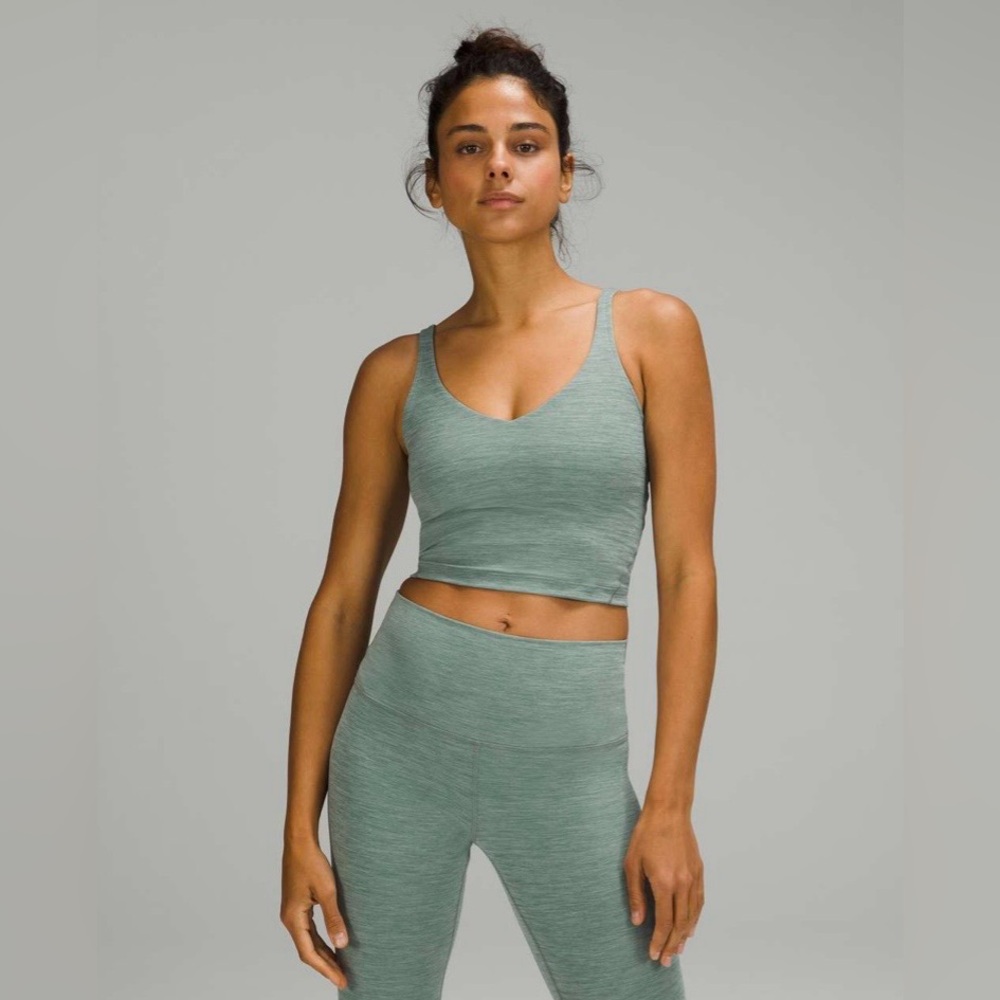 Lululemon Women’s Align Crop Tank Top  V Neck Sports Bra Shirt Heathered Teal 0